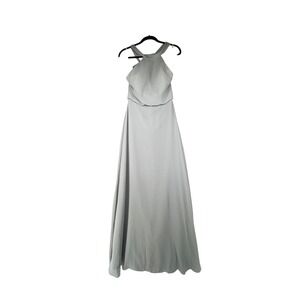Jenny Yoo Dress Womens Size‎ 2 Brett Mineral Luxe Chiffon Halter Maxi Bridesmaid